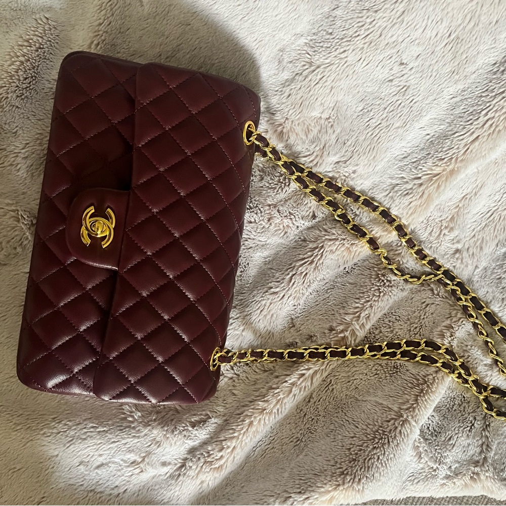 Chanel Quilted Burgundy Bag with Gold Chain